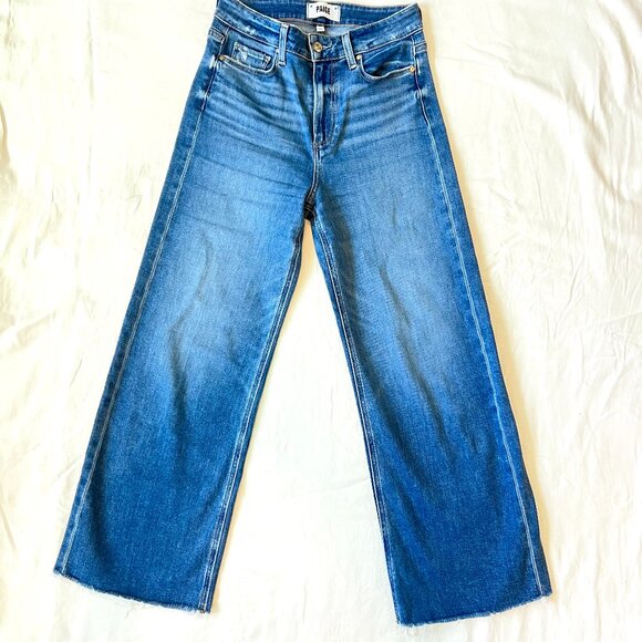 Paige Anessa Cropped Jeans Size 26 Raw Hem Medium Wash - Picture 1 of 9